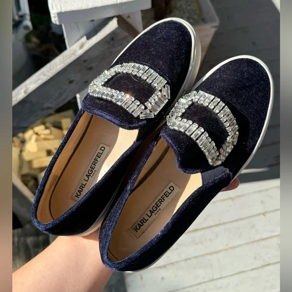 Karl Lagerfeld | Shoes | Karl Lagerfeld Navy Velvet Slip On  display picture 1